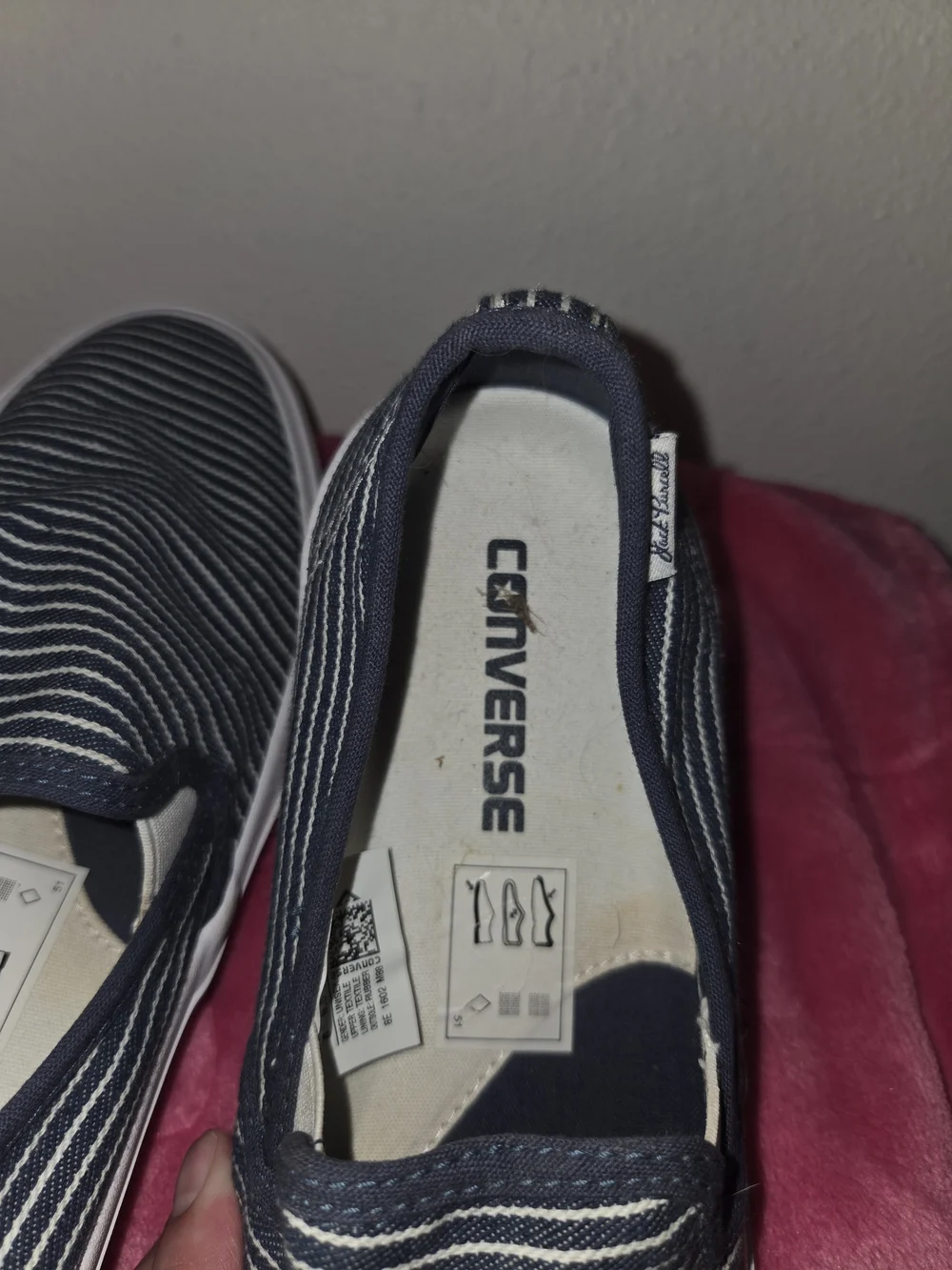 Converse Unisex Slip-On Striped Canvas Sneakers in Navy/White